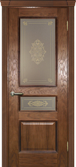 Дверь Фрейм 03 / Цвет Дуб / витраж контурный золотой №2 бронза / Двери ТЕКОНА