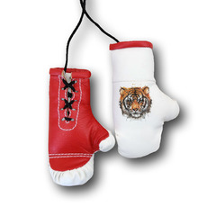 Перчатки боксерские комбинированные "Тигр акварельный рисунок", белые с красным
