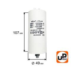 Конденсатор UNITED PARTS CBB60, 45 мкФ, 450В, 2 клеммы, шпилька M8 (90-0996)