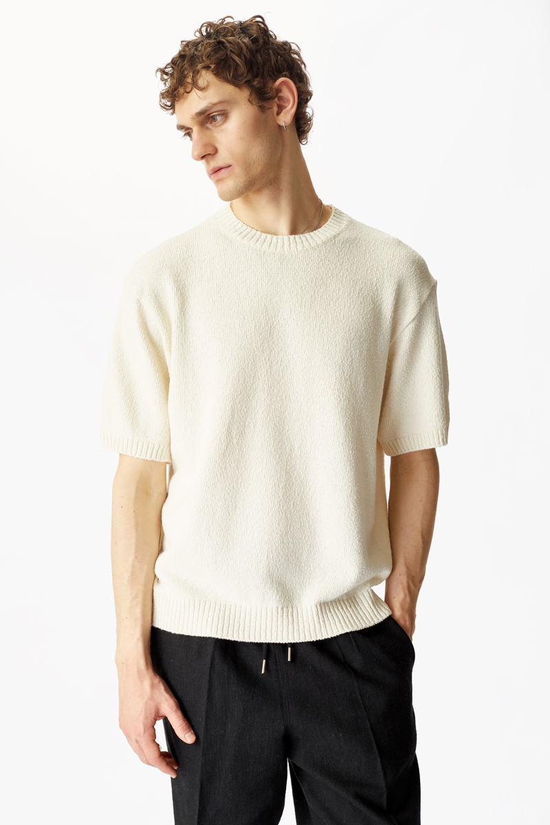 Молочный пуловер с коротким рукавом SIMOII