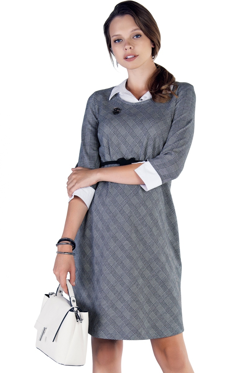 Фото платье для беременных EBRU от магазина СкороМама, клетка, серый, размеры.