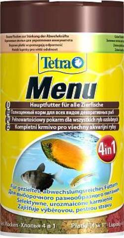 TetraMenu 4в1 (мини хлопья) 100мл в одной баночке 4 разных корма для всех видов рыб (Германия)