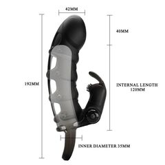 Черная закрытая насадка с подхватом мошонки и стимулятором клитора - 19,2 см. - 