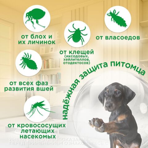 Капли для собак до 4 кг от клещей, блох и комаров, 1пипетка Фипронил/D-цифенотрин/Пирипроксифен