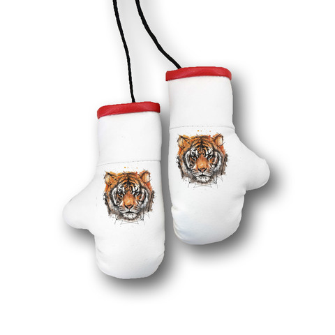 Перчатки боксерские комбинированные "Тигр акварельный рисунок", белые с красным