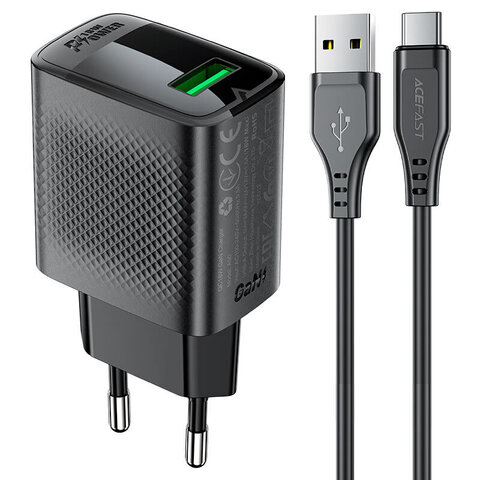 Сетевая зарядка ACEFAST A90 QC18W GaN single USB-A charger (EU), чёрный