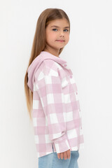 рубашка  для девочки  КР 302698/фламинго,клетка виши к541