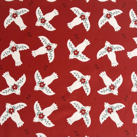 БЕЛЫЕ ПТИЧКИ НА КРАСНОМ, 100% хлопок