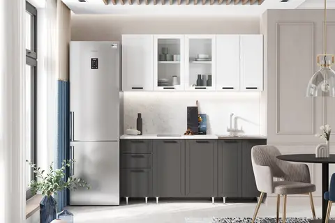 Кухня Монако 1,8м (490) Компоновка №1 (Белый снег софт/Графит софт NEW, Графит (Антарес))