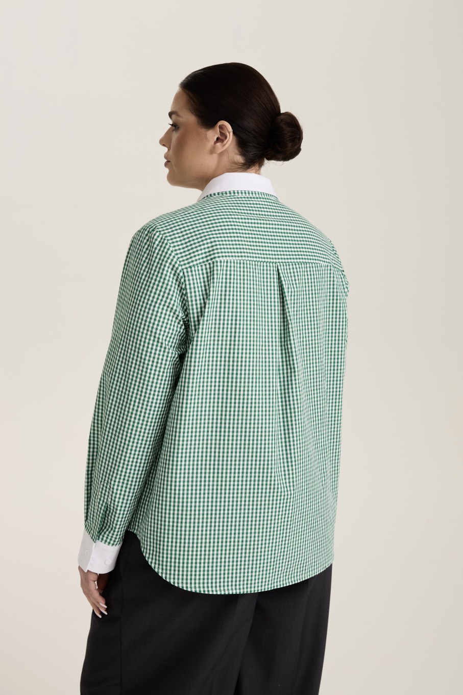 Рубашка в клетку с белым воротником, зеленый