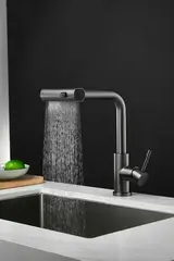 Смеситель для кухни BELZ B74811-3 выдвижной излив, нержавеющая сталь, графит