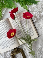 Мак искусственный, бархатистая ножка, 3 цветка + 1 бутон на ветке, 60 см, набор 3 ветки.