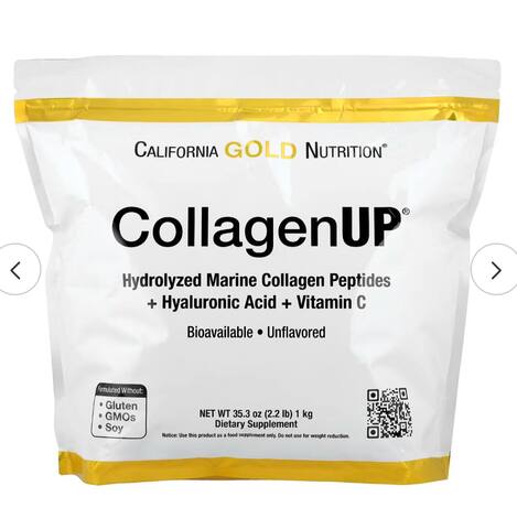 California Gold Nutrition CollagenUP®, гидролизованные пептиды морского коллагена с гиалуроновой кислотой и витамином C, с нейтральным вкусом, 1 кг (2,2 фунта)