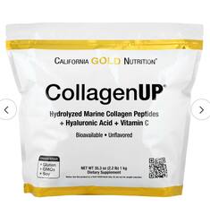 California Gold Nutrition CollagenUP®, гидролизованные пептиды морского коллагена с гиалуроновой кислотой и витамином C, с нейтральным вкусом, 1 кг (2,2 фунта)