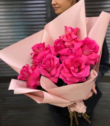 Букет 7 роз XXL с оформлением ( цвет роз на выбор красные, розовые, кремовые или белые) #55247