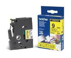 Ламинированная лента для наклеек Brother TZe-621 - ширина 9 мм, черный шрифт на желтом фоне