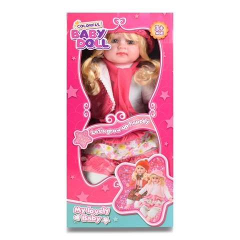 Кукла мягкая в розовой жилетке в кор.