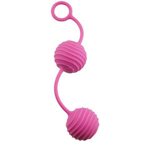 Розовые вагинальные шарики с ребристым рельефом - Dream Toys Neon 20574