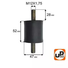 Виброгаситель UNITED PARTS для виброплиты, D47xH52мм; шпильки M12x1,75; L28мм-L28мм (90-0283)
