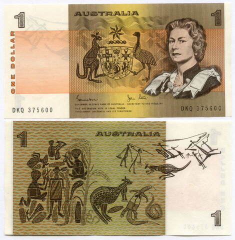 Банкнота Австралия 1 доллар 1983 год DKQ 375600. XF-AU