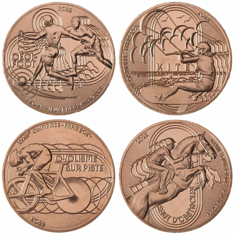 Набор из 4 монет 1/4 евро 2022 XXXIII Летние олимпийские игры в Париже 2024