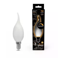 Лампа Gauss LED Filament Свеча на ветру 9W E14 490lm 3000K milky диммир.104201109-D