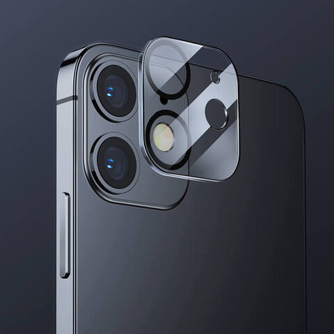 Защитное стекло 9H Full Glue для камеры для iPhone 11 / 12 Mini (Прозрачное с черной рамкой)