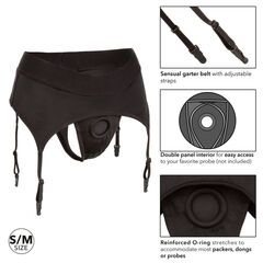 Черные трусики для страпона Thong with Garter размера 2XL/3XL - 