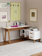 Стол письменный угловой Вест 158х130х77 см, белый, с 2 ящиками и полками, на ножках из массива сосны