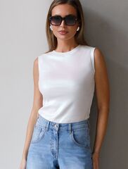 Топ с закрытым декольте из хлопка с эластаном в рубчик с матовым покрытием металлик  D43.227 (129280)