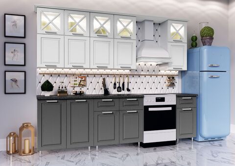 Кухня Констанция 2,0/900м (490) Компоновка №4 (Белый снег софт/Графит софт NEW, Белый (Кастилло темный))