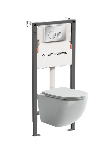 Ceramica Nova CN3009_121001CH Комплект Подвесной унитаз FORMA Rimless + Система инсталляции Balance кнопка Circle, хром глянцевый