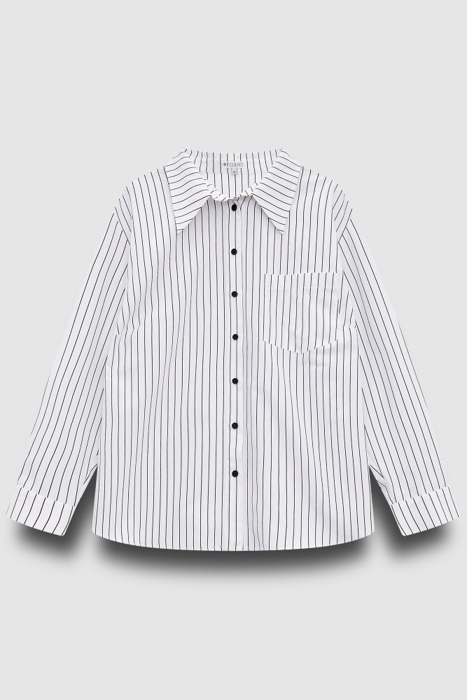 Рубашка удлиненная, белая в черную полоску