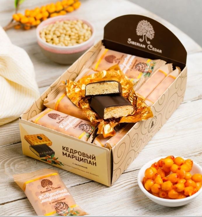 Конфеты Марципан кедровый с облепихой батончик Сибирский Кедр 40 г