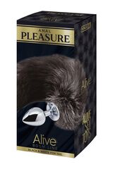 Серебристая анальная пробка с темным лисьим хвостом Black & White Fox Tail Size M - 