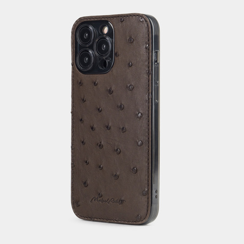 Чехол для iPhone 15 Pro Max из кожи страуса, коричневого цвета
