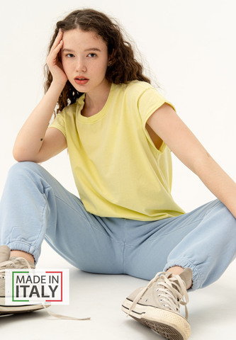 Футболка со скрученным рукавом Bowery NYC однотонная Elfin Yellow