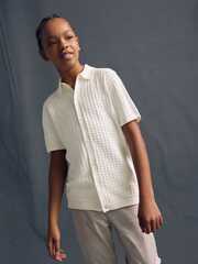 Рубашка трикотажная с коротким рукавом для мальчика Next AA8-953, Молочный