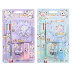 Канцелярский набор Basir с цветным текстовыделителем, 6-ти цветной ручкой, скотчем и блокнотом, серия "Лапки", ассорти, 19.5*11.5 см