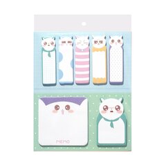 
          Набор блоков для записей с клеевым краем, Alingar, 5 шт.- 15*60 мм, 1 шт.- 60*60 мм, 1 шт. - 35*60 мм, по 20 л,"Котёнок" (зел-голуб), пакет европодвес