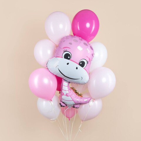 Связка гелиевых шаров Розовый динозаврик