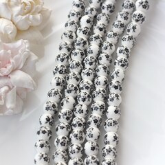 Бусина Шарик, керамика, белая с черной росписью, 10 мм, 1 нить, К161