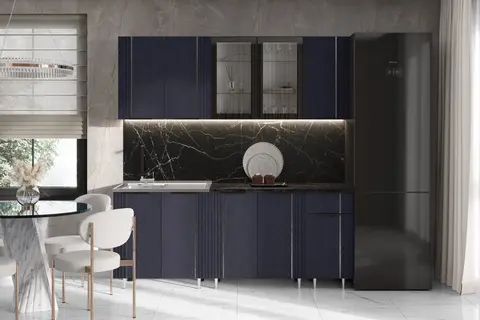 Кухня Виктория 2,0м (490) (Пластер Индиго, Белый (Кастилло темный))