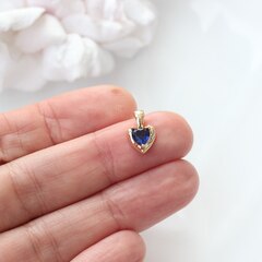 Подвеска Сердце с синим фианитом, 12*8 мм, позолота, П307