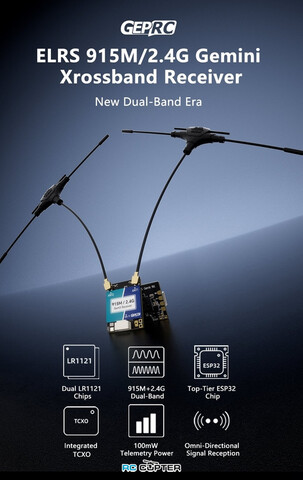 Приёмник GEPRC ELRS 915M/2.4G Gemini Xrossband