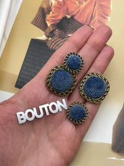 Пуговицы мягкий квадрат состаренное золото с синим бархатом