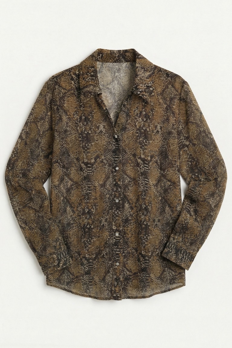 Блузка с отложным воротником из вискозы, принт питон