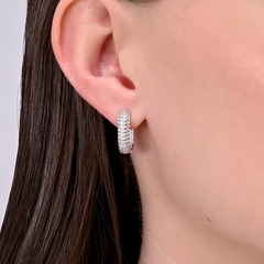 94027129 - Серьги-конго прямоугольник из серебра 925 пробы в обсыпке из фианитов