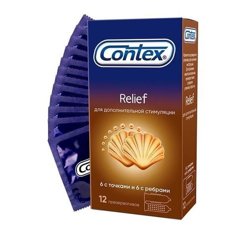 Презервативы с точками и рёбрами CONTEX Relief - 12 шт. - Contex Contex Relief №12