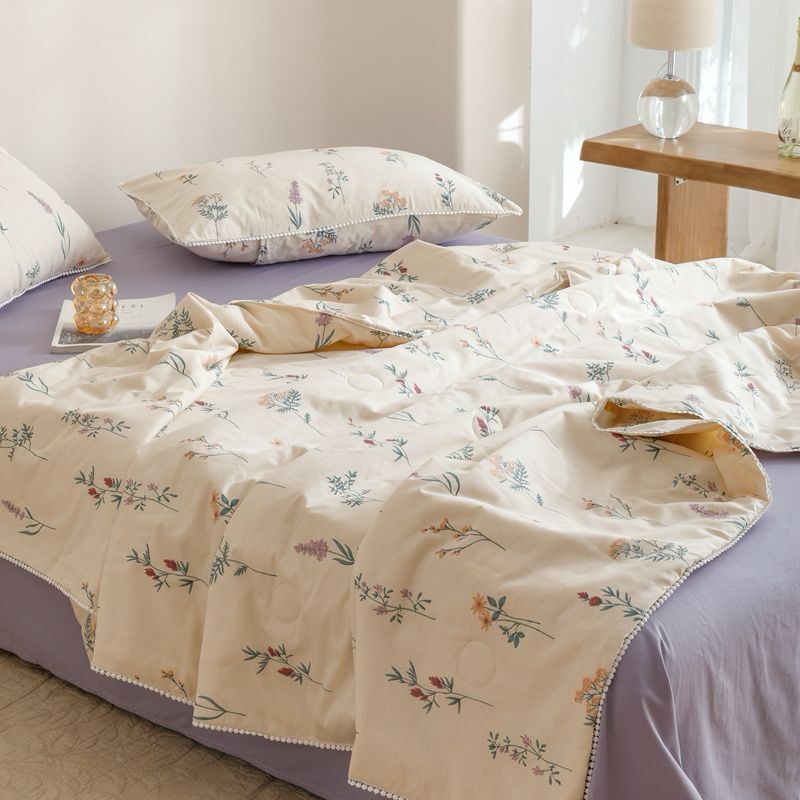 Комплект постельного белья Семейный (2 одеяла) Хлопок бежевый веточки цветов